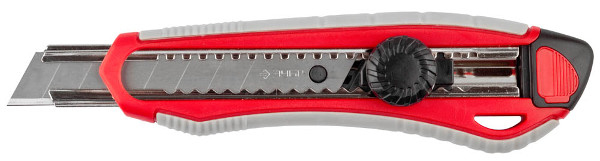 09158 Нож ЗУБР "МАСТЕР" с сегментированным лезвием, двухкомпонентный корпус, механический фиксатор, сталь У8А, 18мм