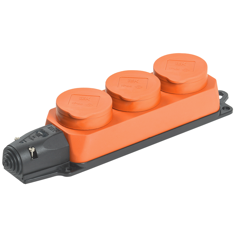 Колодка удлинителя IEK РБ33-1-0м Омега PKR61-016-2-K09 IP44 3 розетки с крышками оранжевая - характеристики