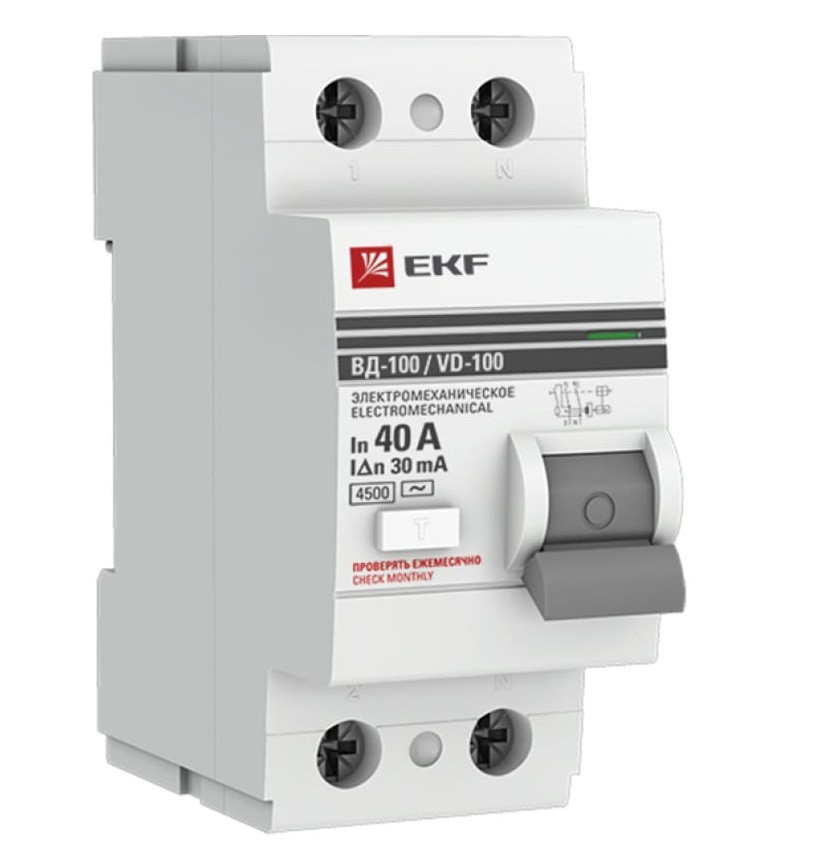 Автоматический выключатель дифференциального тока EKF Proxima ВД-100 2п 40А 30мА тип AC 4,5 кА