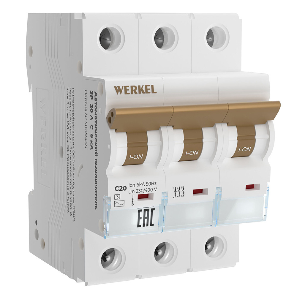 Выключатель автоматический Werkel W903P206 a062550 3P 20A C 6 кА