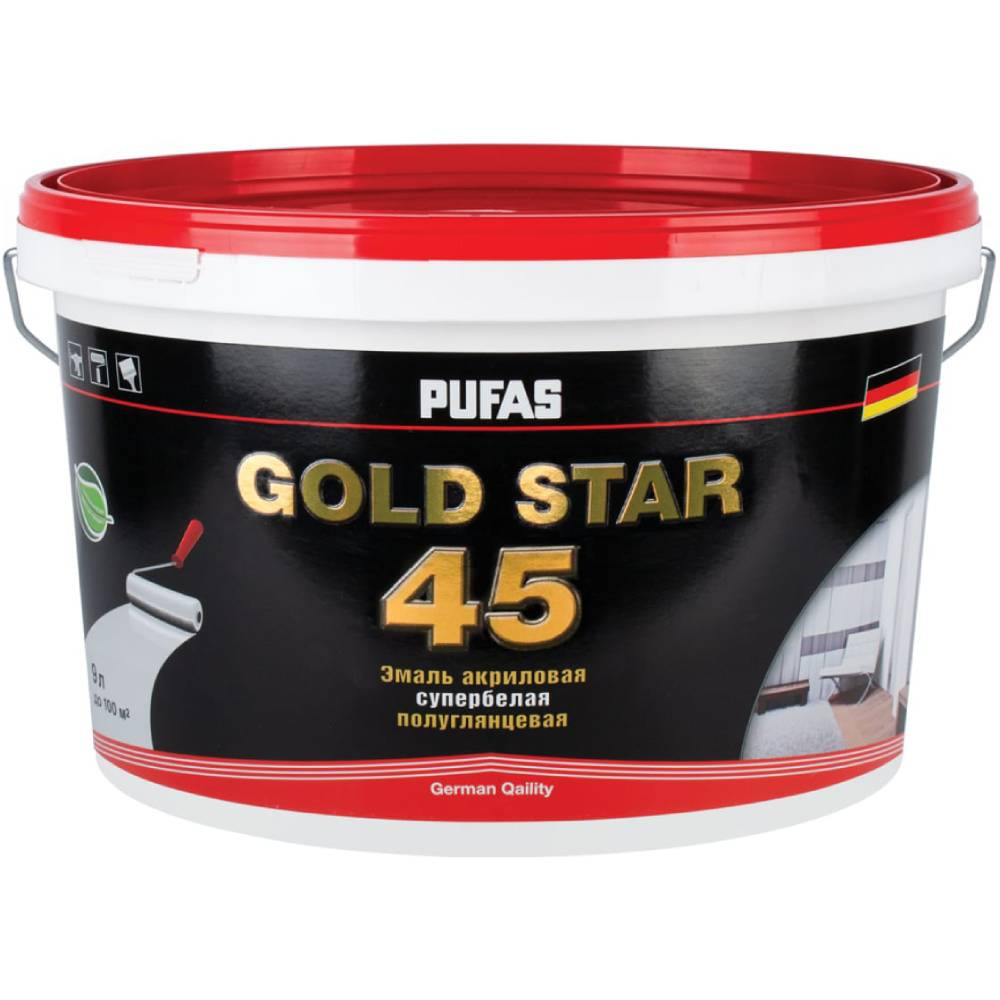 Эмаль акриловая Pufas Gold Star 45 морозостойкая полуглянцевая супербелая 9 л/11,9 кг