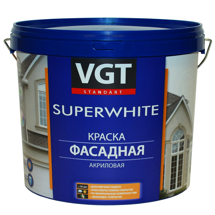 Краска акриловая VGT ВД-АК-1180 фасадная супербелая 15 кг