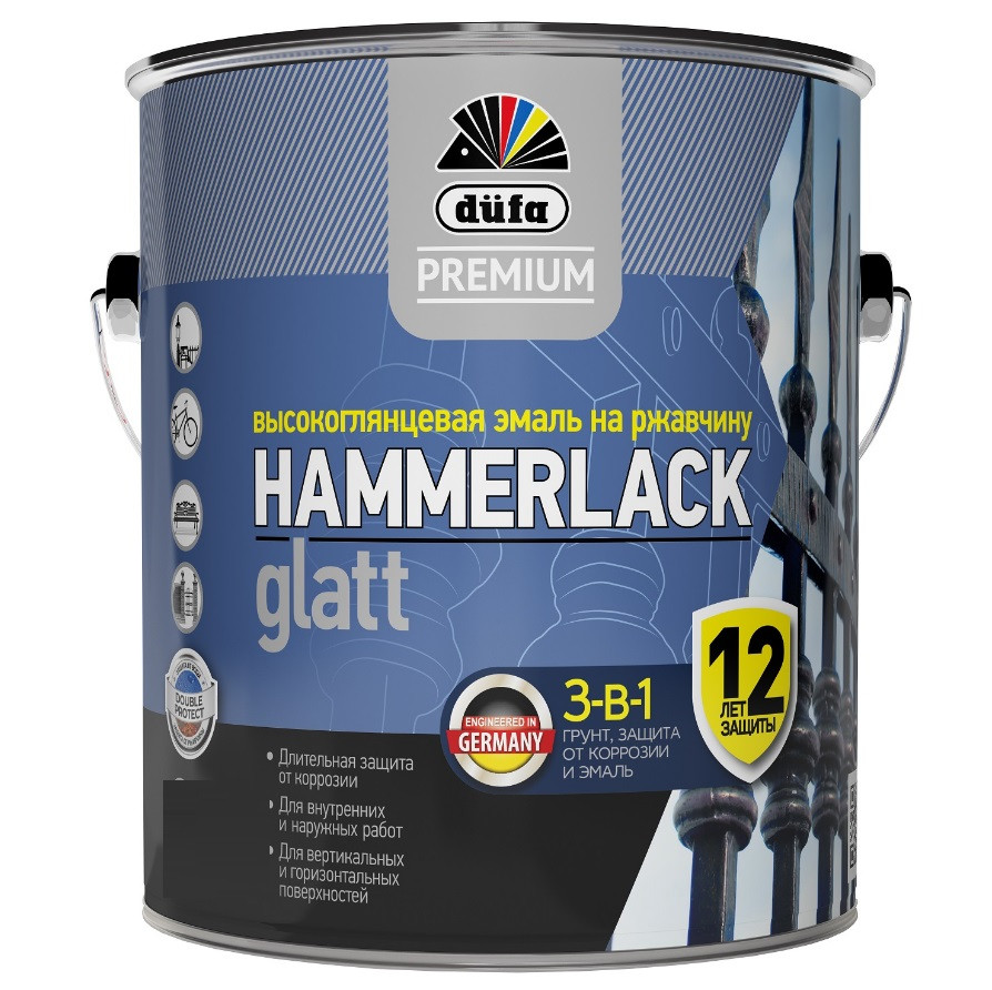 Эмаль по ржавчине Dufa Premium Hammerlack 3 в 1 гладкая База 3 0,75 л
