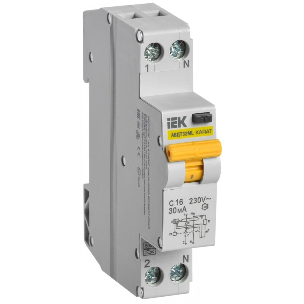Автоматический выключатель дифференциального тока IEK Karat АВДТ32МL 1Р 16А 30мА C
