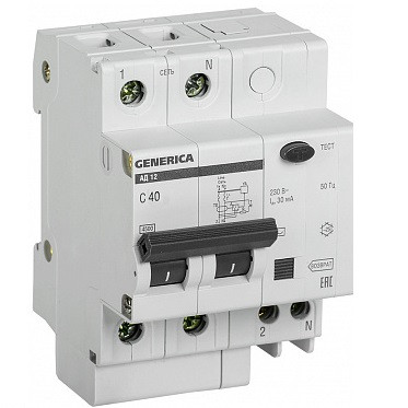 Автоматический выключатель дифференциального тока IEK Generica АД12 2Р MAD15-2-040-C-030