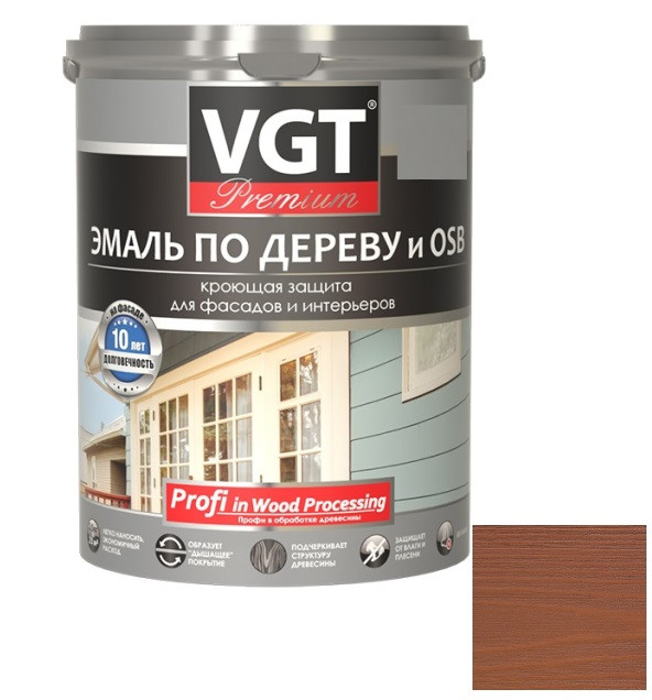 Эмаль по дереву VGT Профи красно-коричневая 1 кг