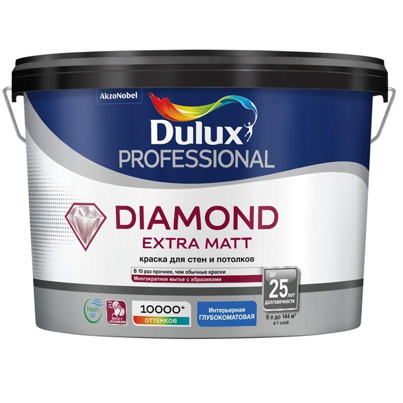 Краска для стен и потолков водно-дисперсионная Dulux Diamond Extra Matt глубокоматовая база BW 9 л