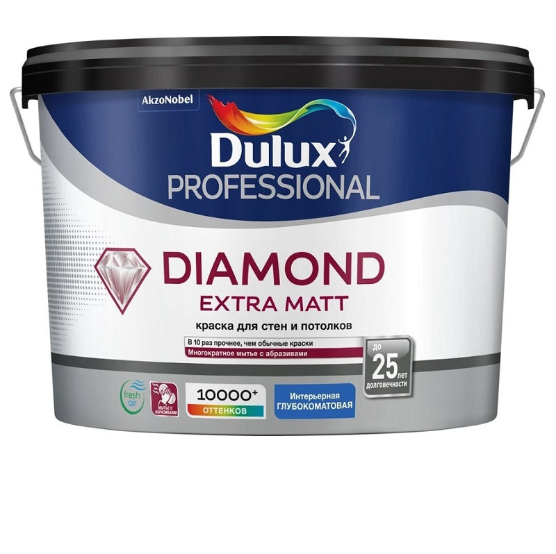 Краска для стен и потолков водно-дисперсионная Dulux Diamond Extra Matt глубокоматовая база BW 4,5 л