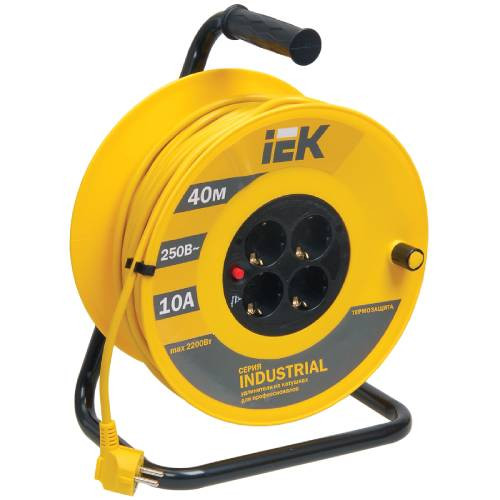 Удлинитель на катушке IEK Industrial УК40 WKP14-10-04-40 с термозащитой 4 места 2P+PE/40м 3х1,0мм2