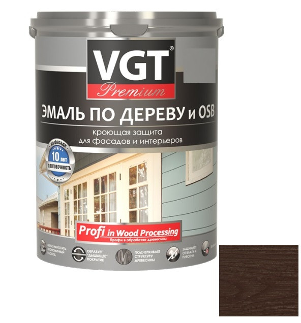 Эмаль по дереву VGT Профи темно-коричневая 2,5 кг