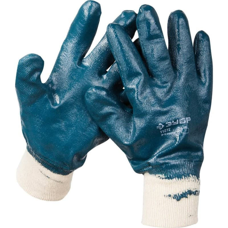 Перчатки рабочие Зубр 11272-L с манжетой с полным нитриловым покрытием L