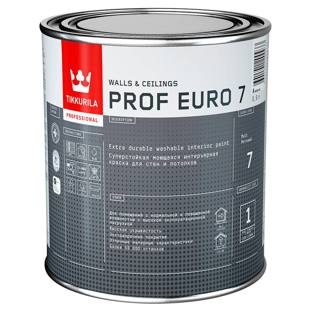 Краска интерьерная Tikkurila Prof Euro 7 710013045 матовая база A  0,9 л