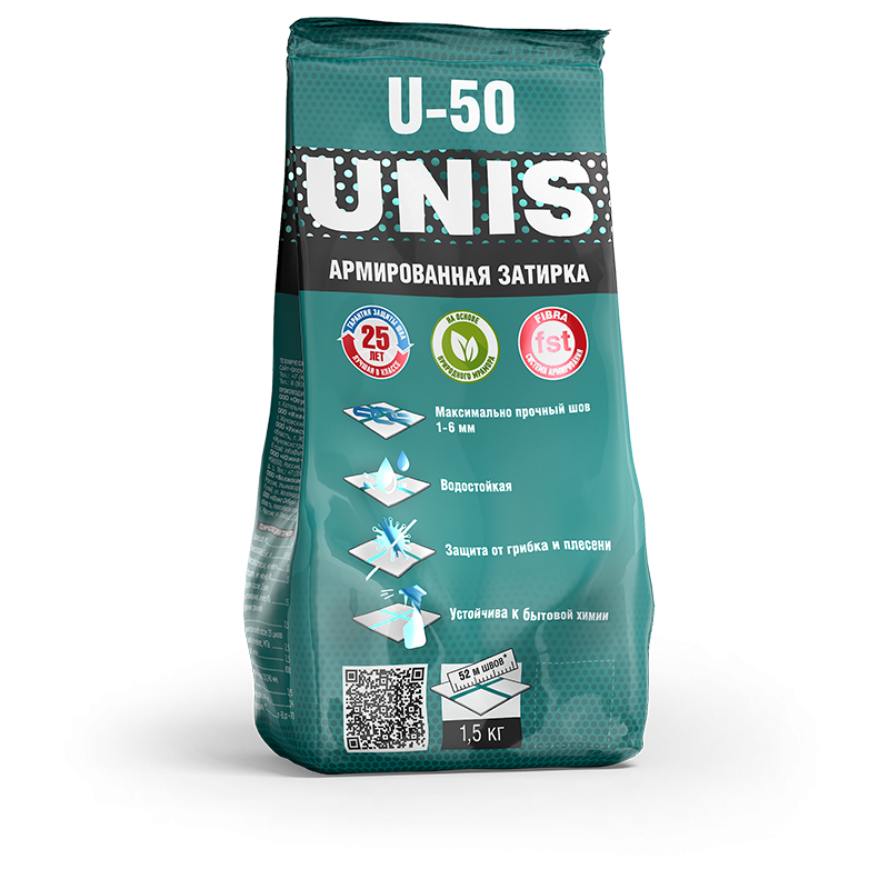 ЮНИС Затирка эластичная U-50 светло-серый С07, 1,5 кг