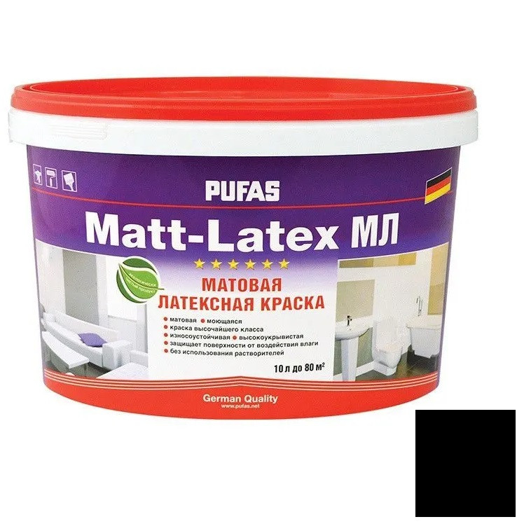 Краска моющаяся Pufas Matt-Latex морозостойкая черная RAL 9005 10 л/13,5 кг