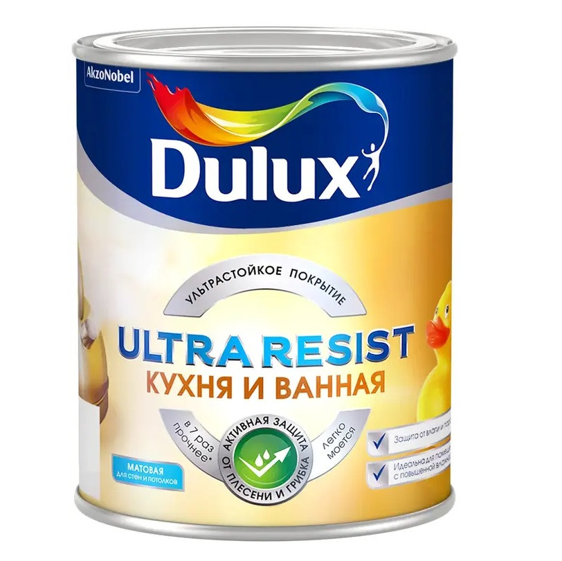 Краска для кухни и ванной латексная Dulux Ultra Resist матовая база BC 2,25 л