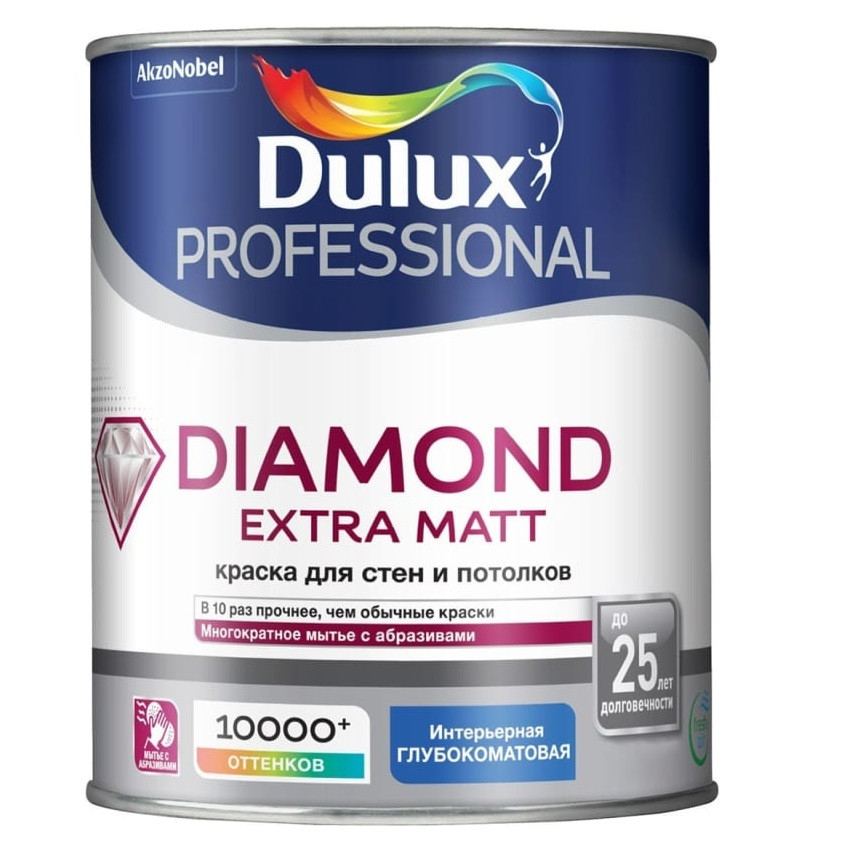 Краска для стен и потолков водно-дисперсионная Dulux Diamond Extra Matt глубокоматовая база BW 1 л