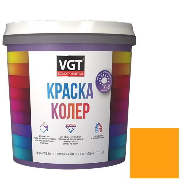Колер-краска VGT ВД-АК-1180 желтая 1 кг