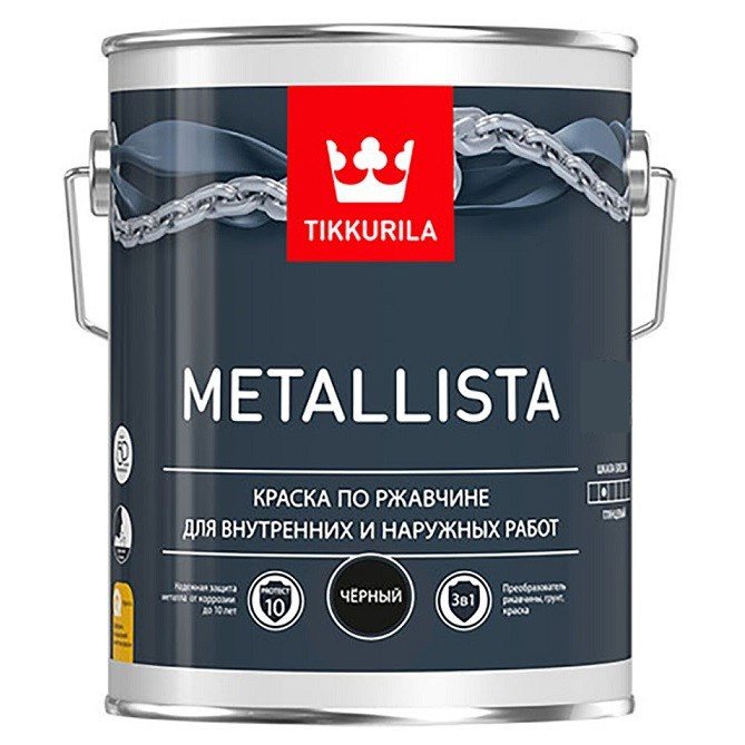 Краска по ржавчине Tikkurila Metallista глянцевая черная 2,3 л