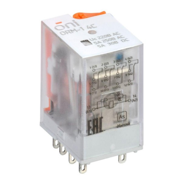 Реле интерфейсное IEK ORM-1 4C ORM-1-4C-AC220V-L-B 5А со светодиодом и тестовой кнопкой