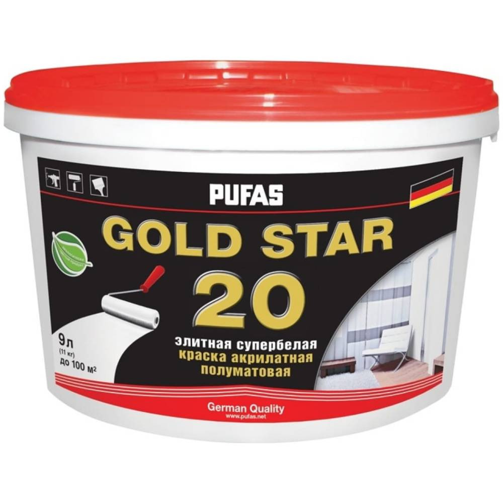 Краска акрилатная Pufas Gold Star 20 морозостойкая полуматовая основа D 9 л/10,3 кг