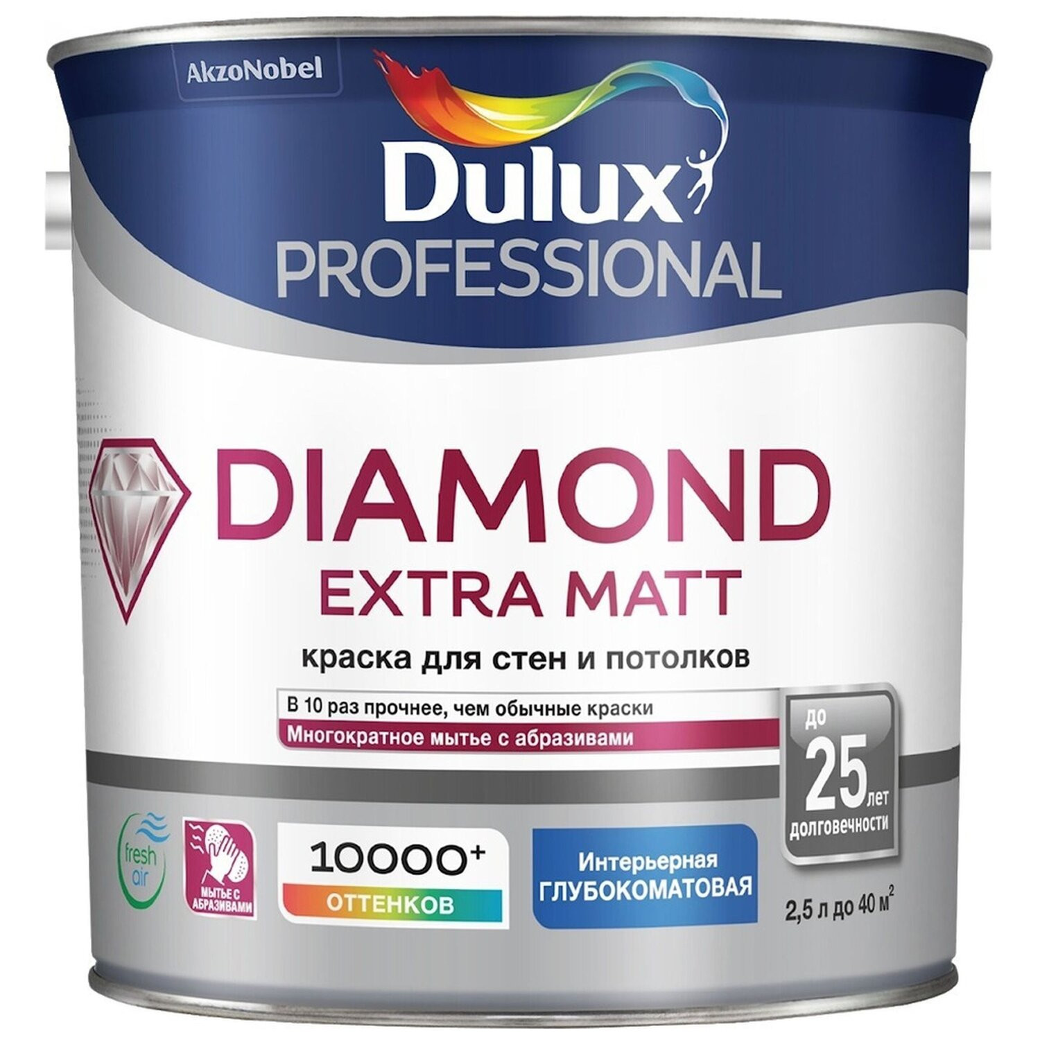 Краска для стен и потолков водно-дисперсионная Dulux Diamond Matt матовая база BW 2,5 л