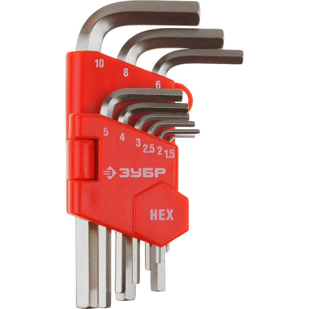 Набор ключей имбусовых Зубр Мастер короткие 9 предметов HEX 27460-1_z02