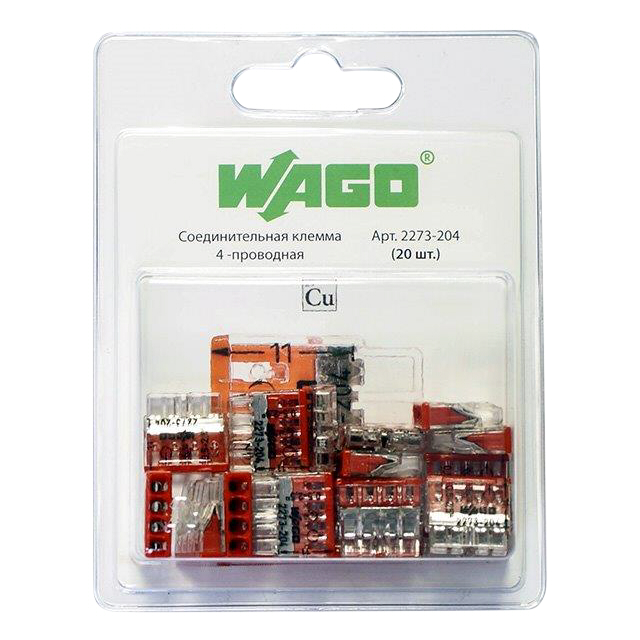 соединительная клемма WAGO, 4-х проводная, 0,5-2,5 кв.мм, без контактной пасты, 6 шт