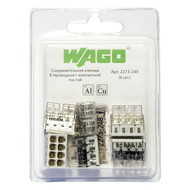 соединительная клемма WAGO, 8-ми проводная, 0,5-2,5 кв.мм, с контактной пастой, 6 шт