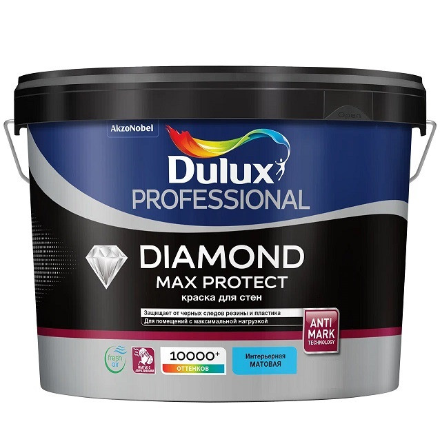 Краска для стен и потолков Dulux Diamond Max Protect матовая база BW 9 л