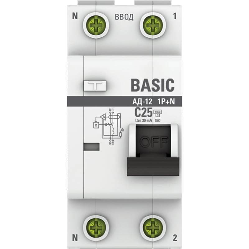 Выключатель автоматический дифференциального тока EKF Basic АД-12 DA12-25-30-bas 25А 30мА 4.5кА