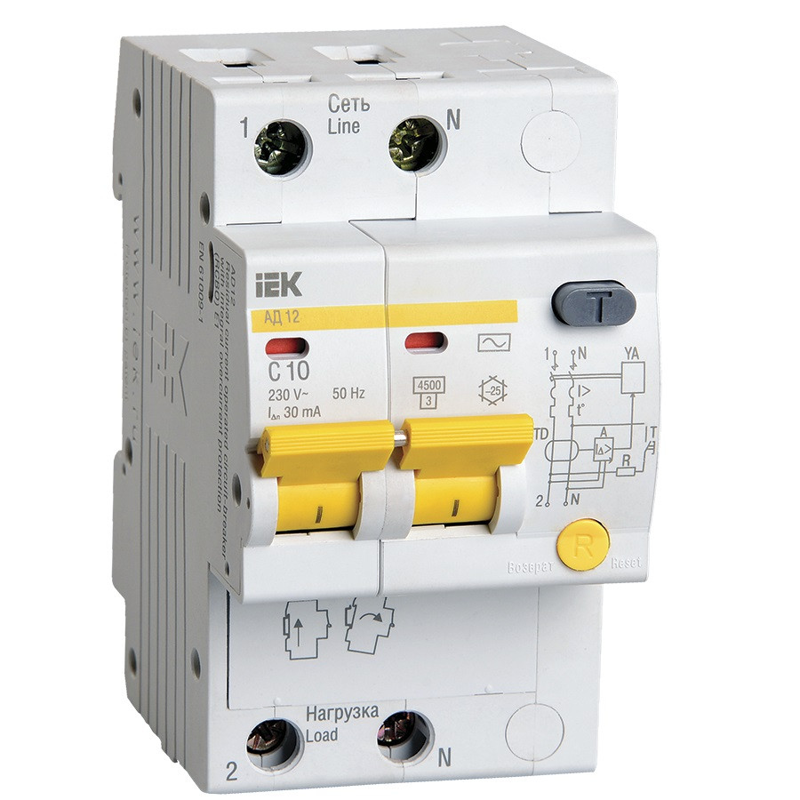 Автоматический выключатель дифференциального тока IEK АД12 2Р MAD10-2-010-C-030