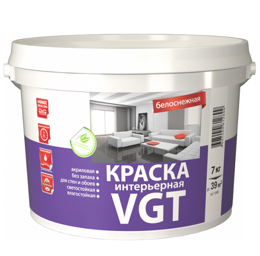 Краска интерьерная VGT ВД-АК-2180 белоснежная 45 кг