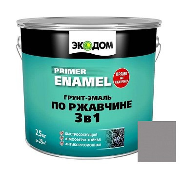 Грунт-эмаль Экодом 3 в 1 по ржавчине Серая  2,5 кг