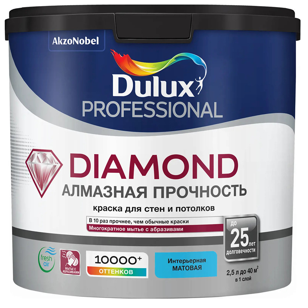 Краска для стен и потолков Dulux Diamond Matt водно-дисперсионная матовая база BC 2,25 л