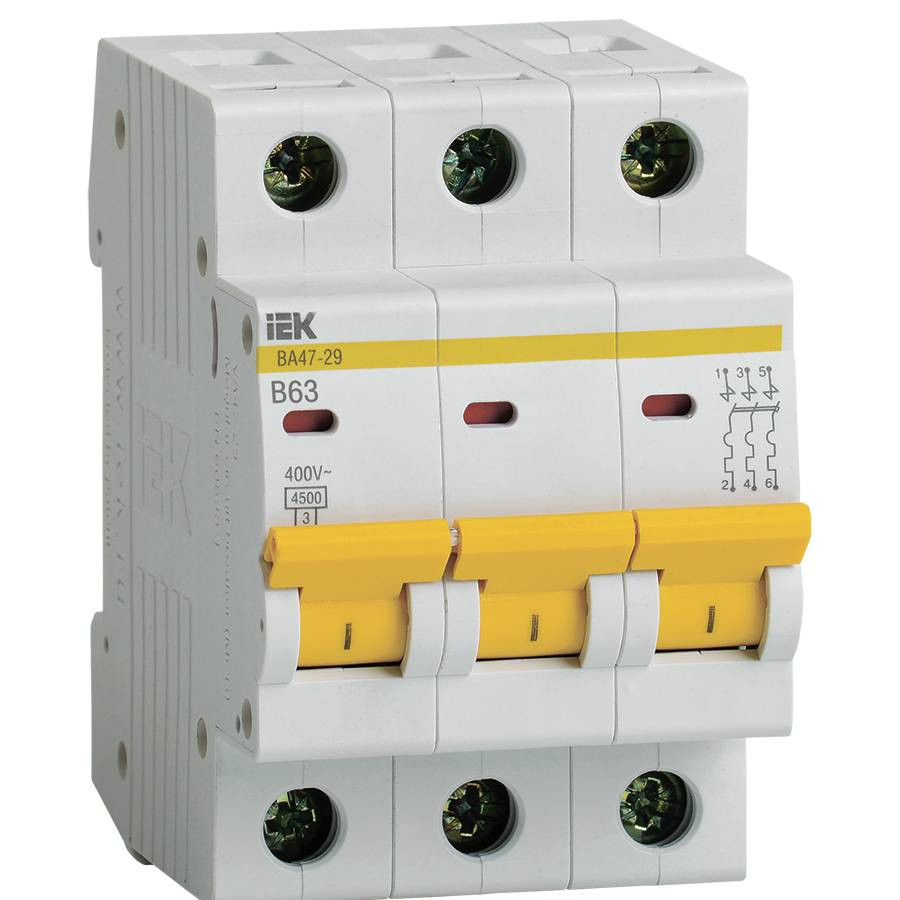 Автоматический выключатель IEK ВА47-29 3Р 63А 4,5кА В MVA20-3-063-B