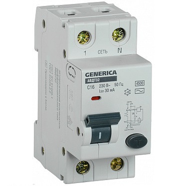 Автоматический выключатель дифференциального тока IEK Generica АВДТ32 C16 MAD25-5-016-C-30