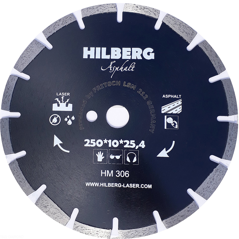 Диск алмазный Hilberg Asphalt Laser d 250 мм (сегментный, с защитным зубом)