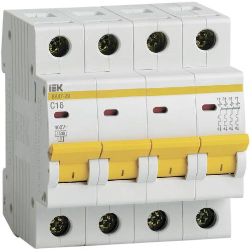 Автоматический выключатель IEK ВА47-29 4Р 16А 4,5кА С MVA20-4-016-C