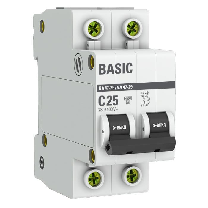 Автоматический выключатель EKF Basic 2п C 25А 4,5кА ВА 47-29