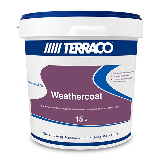 Двухкомпонентное цементное гидроизоляционное покрытие TERRACO Weathercoat Grey, 15 кг (комбо) 16SQCRR3hoOeKPwCoO-JN2 - фото 48147