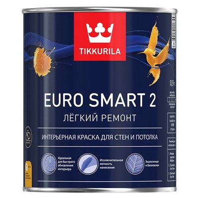 Краска интерьерная Tikkurila Euro Smart-2 база VVA  глубокоматовая 0,9 л 5220036226 - фото 50942