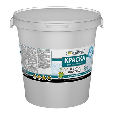 Краска акриловая Лакра для стен и потолков белоснежная 40 кг 5220037349 - фото 50986