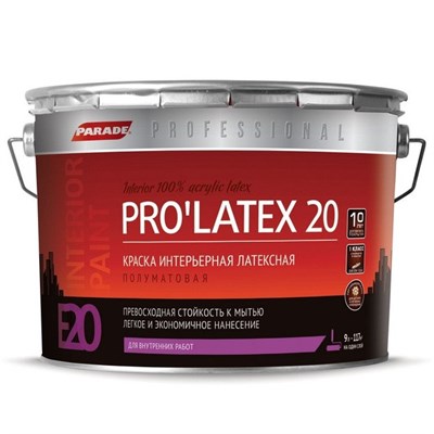 Краска латексная Parade Professional E20 Pro Latex20 интерьерная полуматовая основа С 9 л 5220037373 - фото 50996