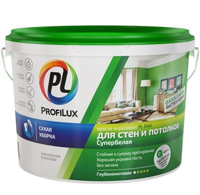 Краска акриловая Profilux PL- 04А для стен и потолков глубокоматовая белая 1,4 кг 5220037448 - фото 51051