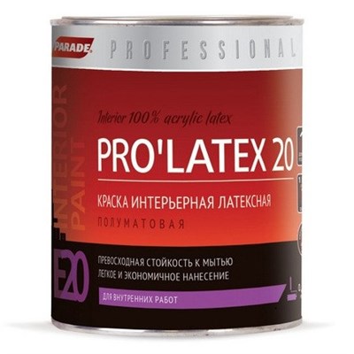 Краска латексная Parade Professional E20 Pro Latex20 интерьерная полуматовая основа А 0,9 л 5220037578 - фото 51075