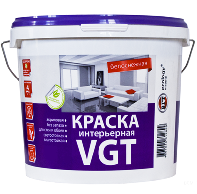 Краска интерьерная VGT ВД-АК-2180 белоснежная 1,5 кг 5220036454 - фото 51083