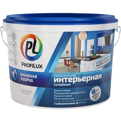 Краска латексная Profilux PL-10L интерьерная влагостойкая супербелая 1,4 кг 5220037590 - фото 51084