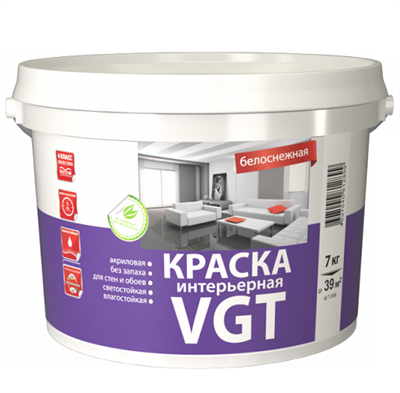 Краска интерьерная VGT ВД-АК-2180 белоснежная 45 кг 5220036468 - фото 51096