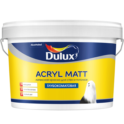 Краска Dulux Acryl Matt для стен и потолков база BС глубокоматовая 2,25 л 5220037614 - фото 51101