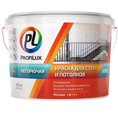 Краска для стен и потолков Profilux негорючая 40 кг 52200376688823 - фото 51123